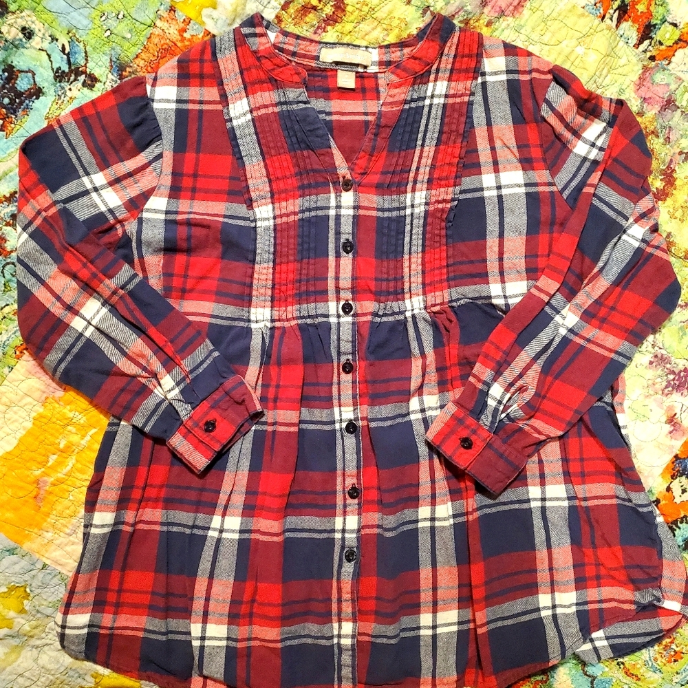 Woman Within Pintucked flannel shirt